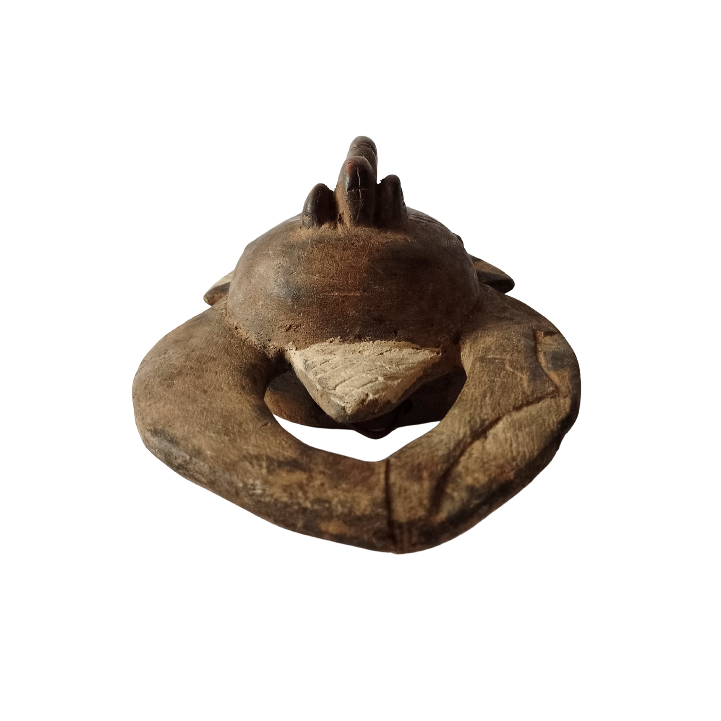 End view of a vintage African mask.