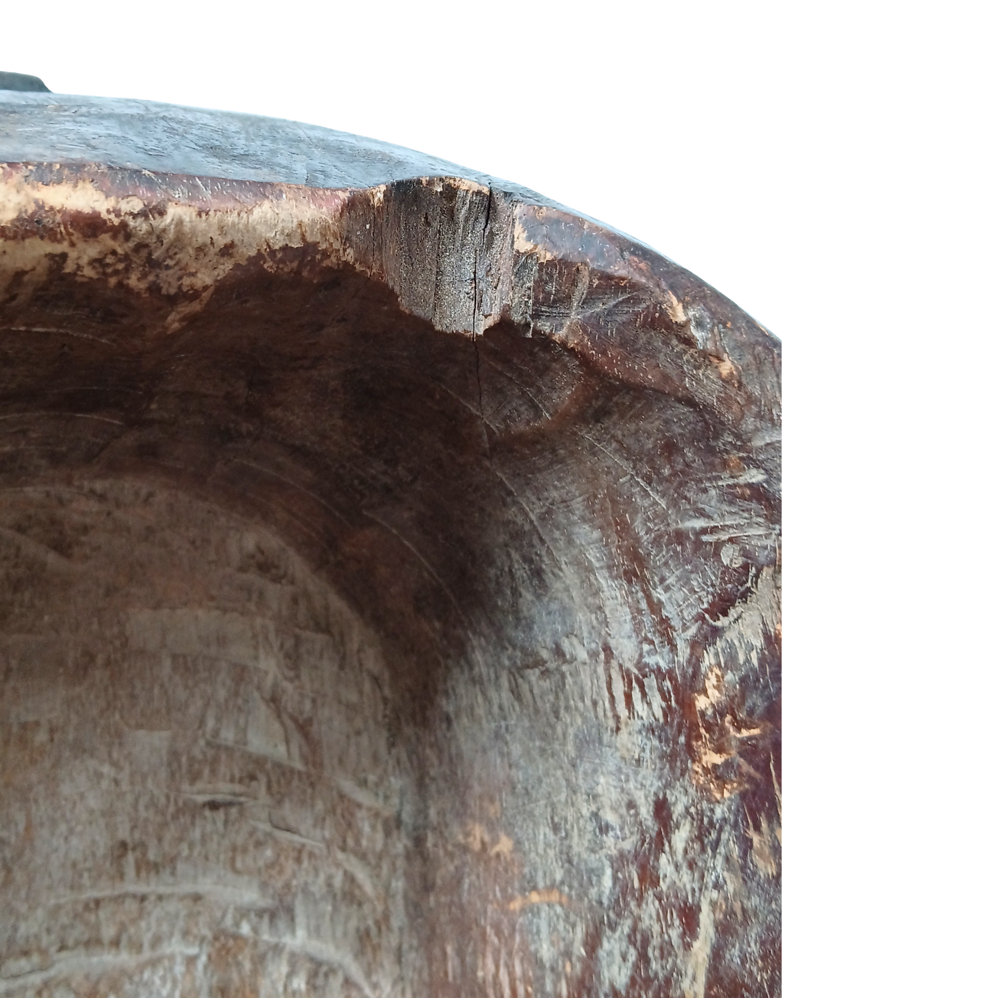 Close-up detail of the reverse of an African wooden mask. 