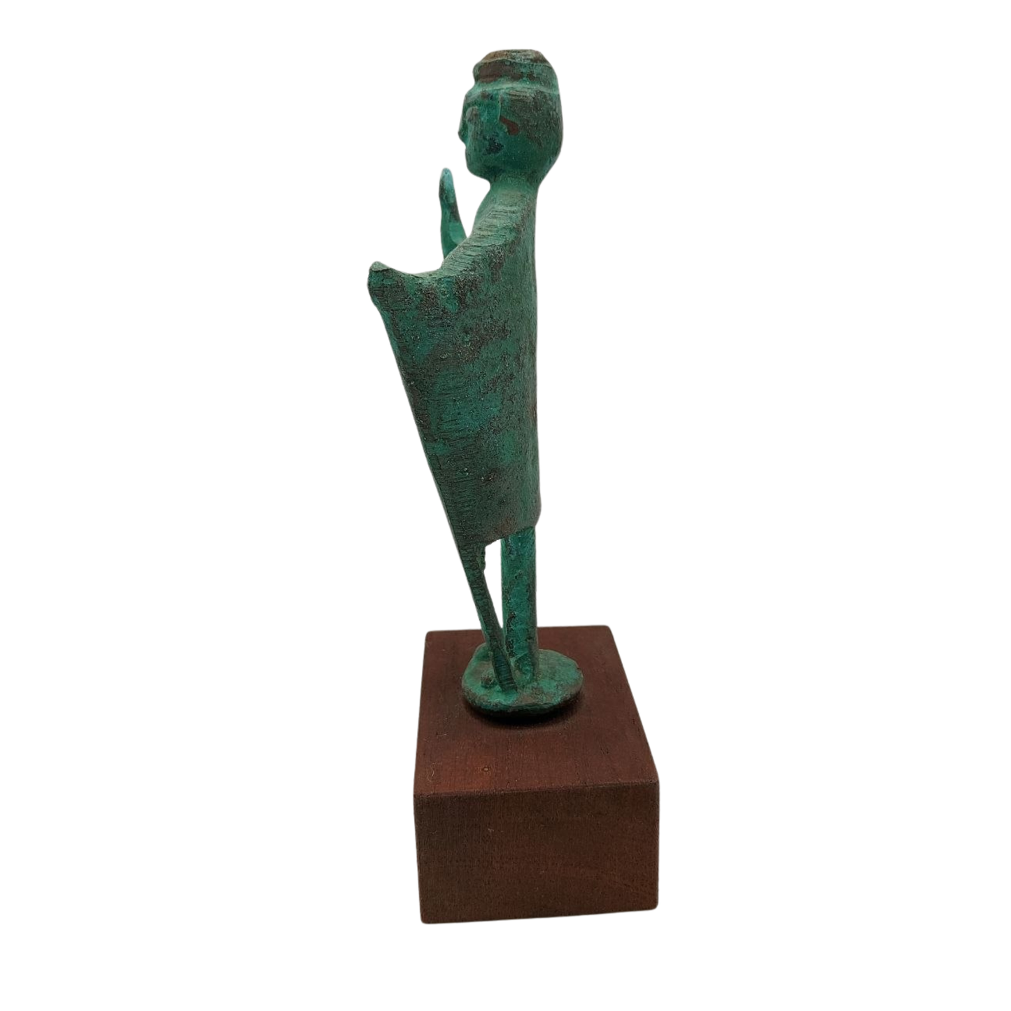 Cast bronze statue against a white background