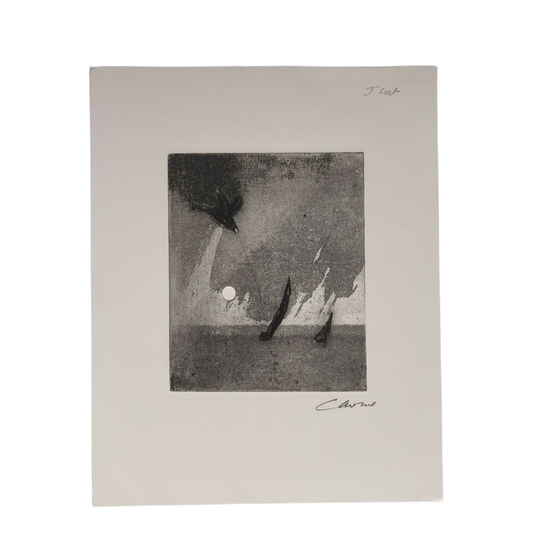 Black and white abstract artwork on a light gray background