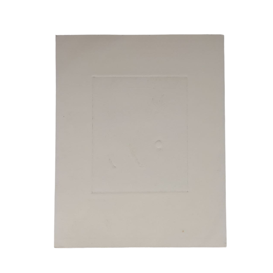 The reverse side of an etching by Ian Laurie on a white background. 