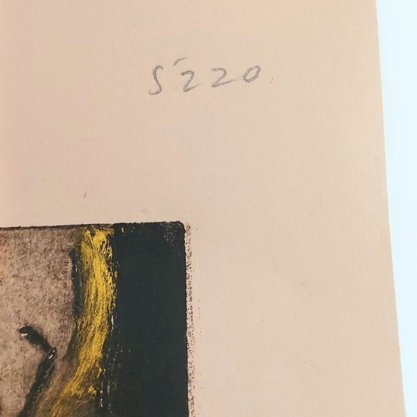 Artistic depiction of a figure with a yellow garment on a beige background, featuring the number '5220'.