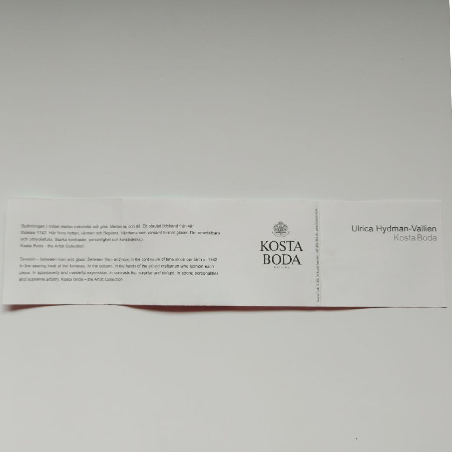 Kosta Boda leaflet with branding and text on a white background