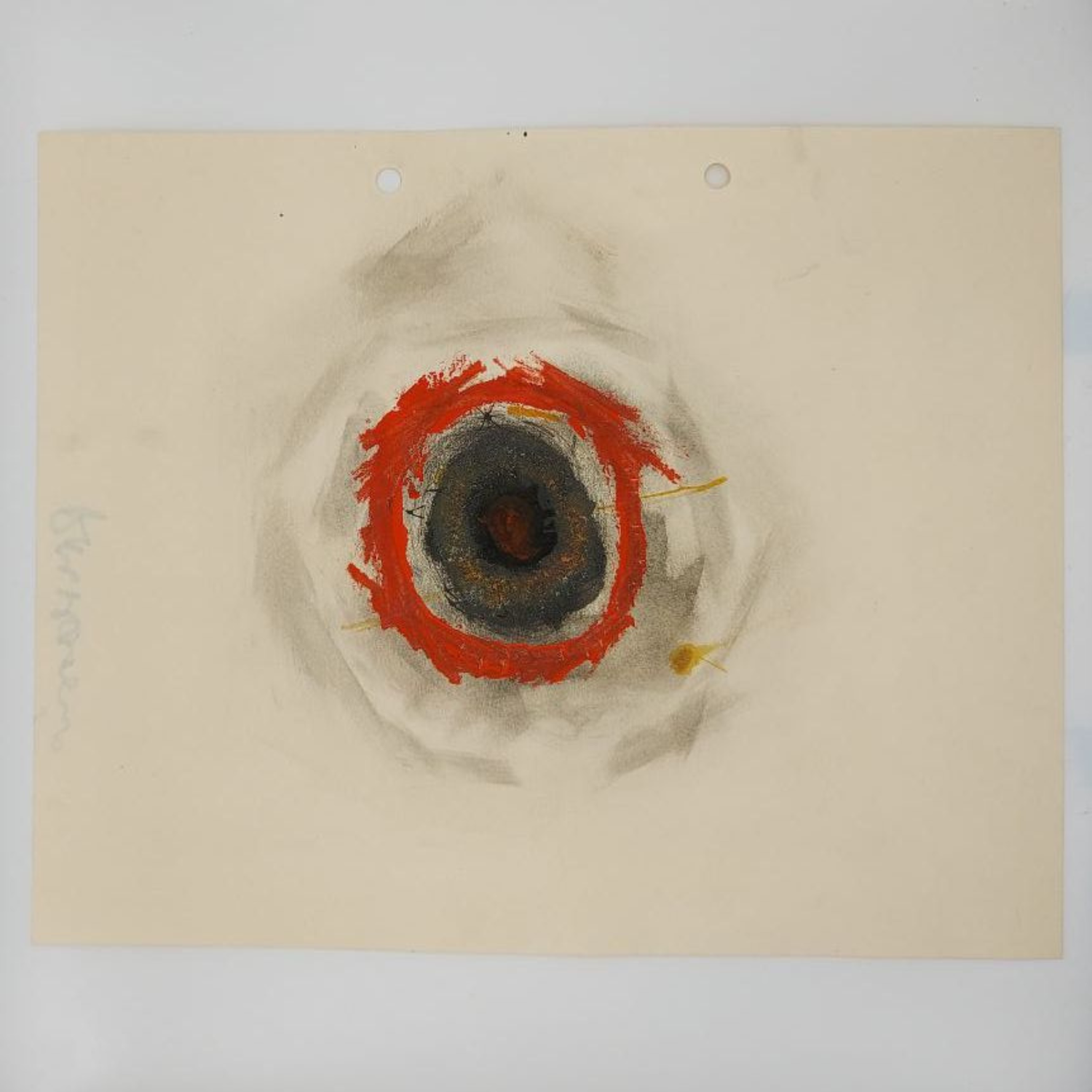Abstract art piece with concentric circles on beige paper